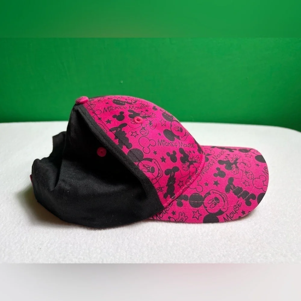 Disney Parks Mickey Mouse Baseball Cap-Pink/Black Bling with Rhinestones in Logo